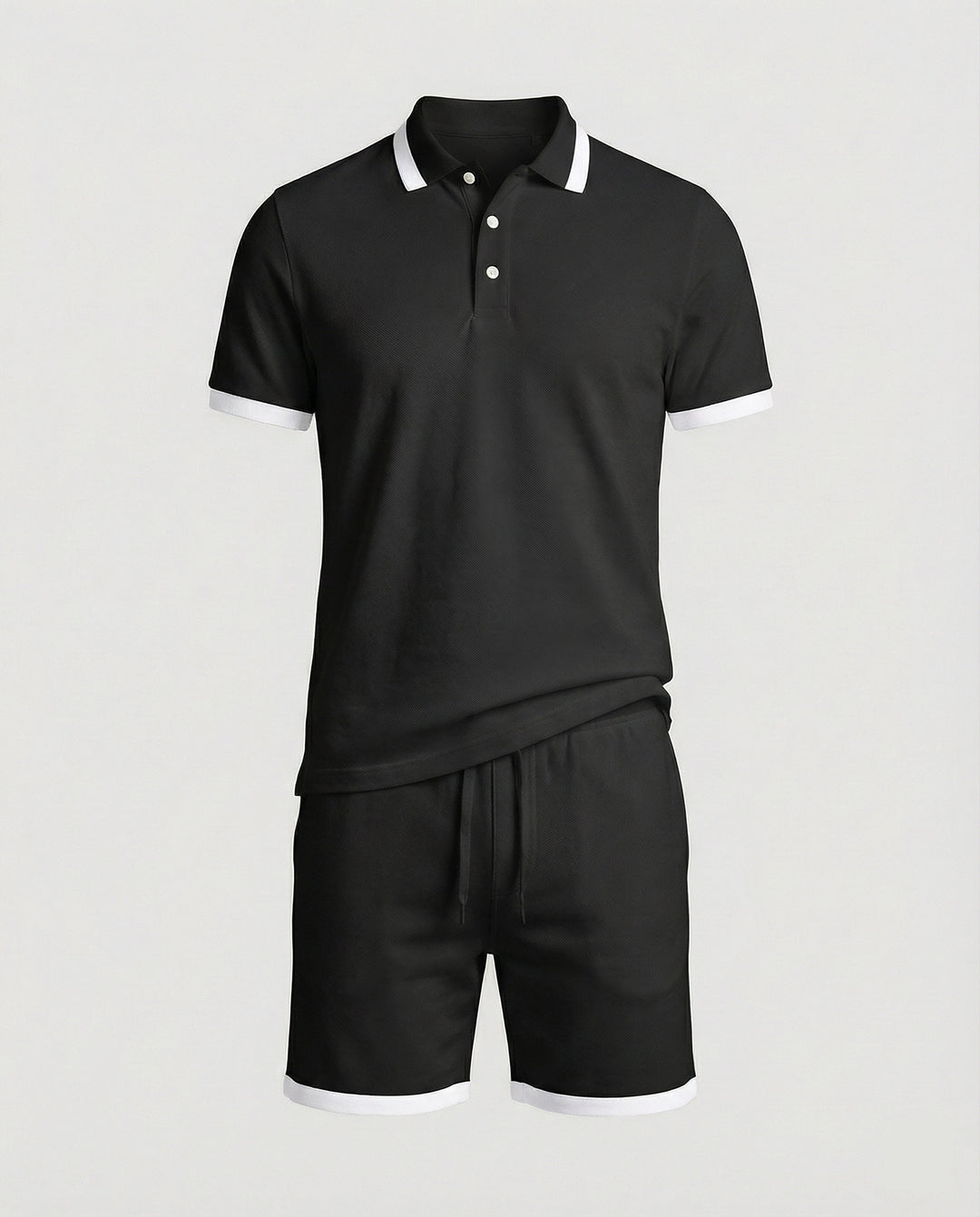 Herren Sportliches Polo- und Shorts-Set mit Kontraststreifen R&B