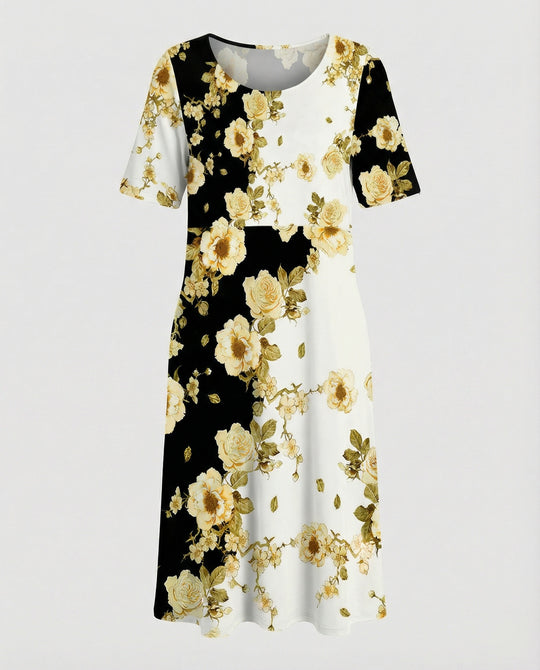 Damen Midikleid A-Linie Freizeitkleid