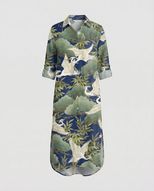 Damen Kaftan Kleid lang Seidenoptik