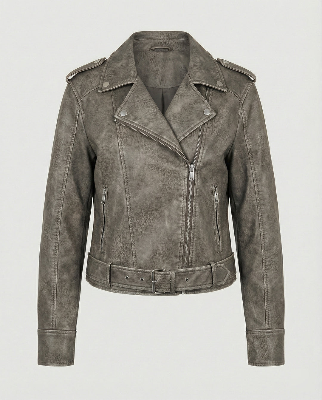 Damen cropped Kunstlederjacke im Biker-Stil