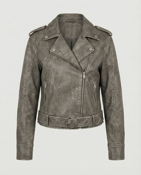 Damen cropped Kunstlederjacke im Biker-Stil