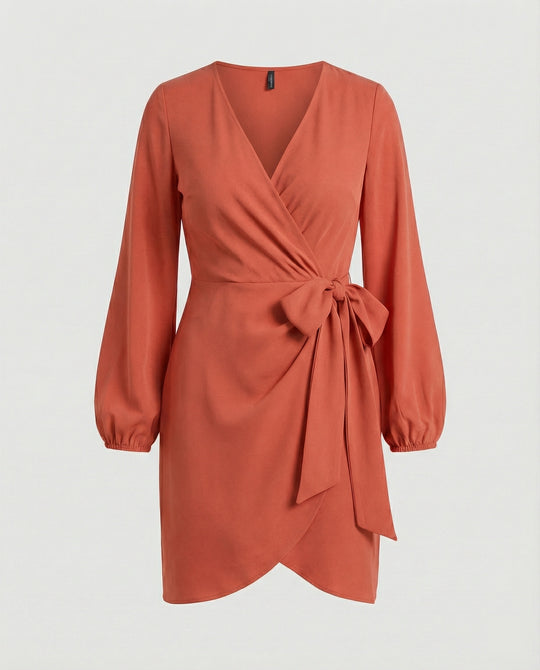Damen Wickelkleid mit voluminösen Ärmeln und elegantem Taillengürtel R&B