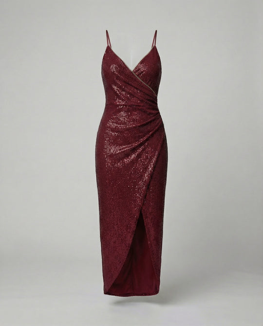 Damen Glamouröses Wickelkleid mit glitzender Oberfläche und hoch geschlitzt R&B