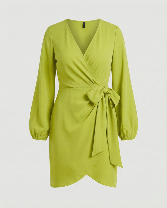Damen Wickelkleid mit voluminösen Ärmeln und elegantem Taillengürtel R&B