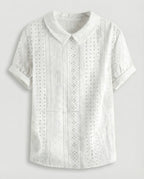 Damen Bluse Leinen Peter Pan Kragen