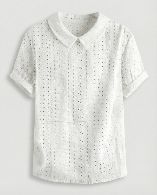 Damen Bluse Leinen Peter Pan Kragen