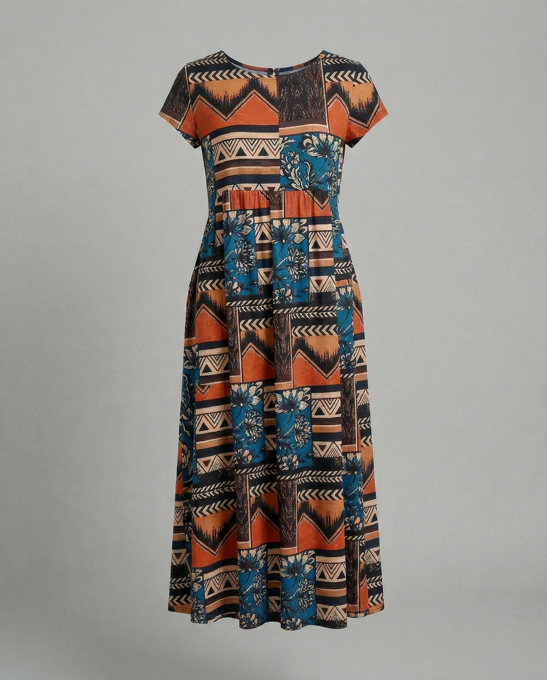 Damen Maxikleid Patchwork A-Linie