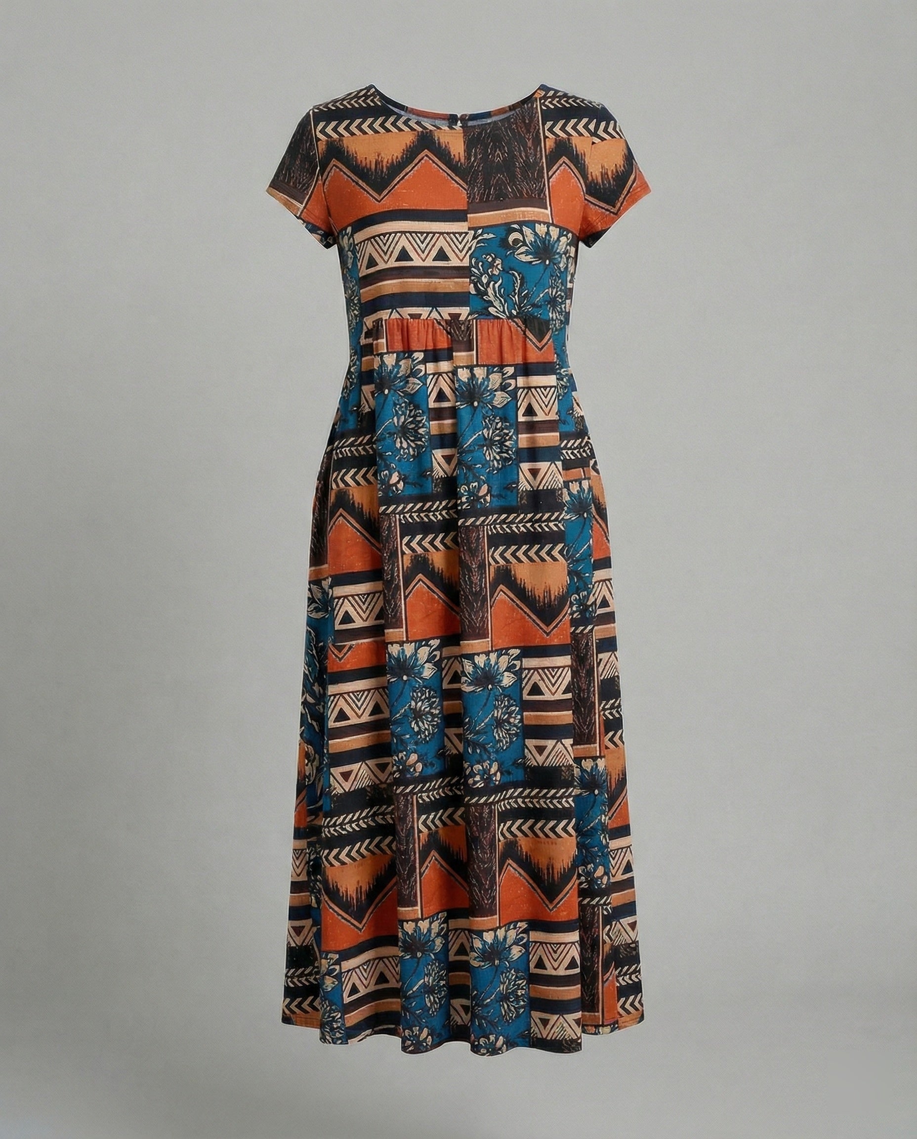 Damen Maxikleid Patchwork A-Linie