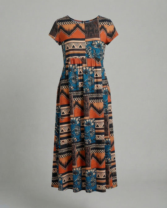 Damen Maxikleid Patchwork A-Linie