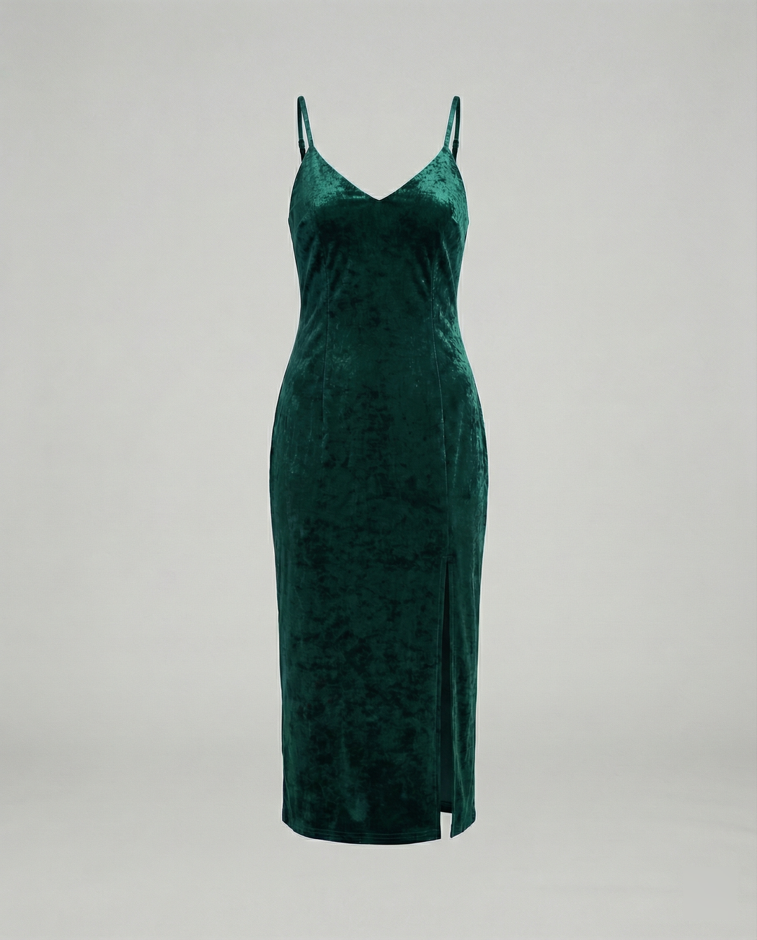 Damen Samt-Midi-Kleid mit tiefem V-Ausschnitt und seitlichem Schlitz R&B