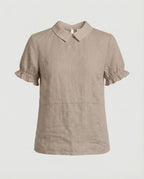 Damen Bluse Leinen Peter Pan Kragen