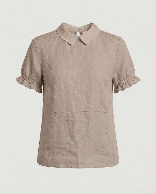 Damen Bluse Leinen Peter Pan Kragen