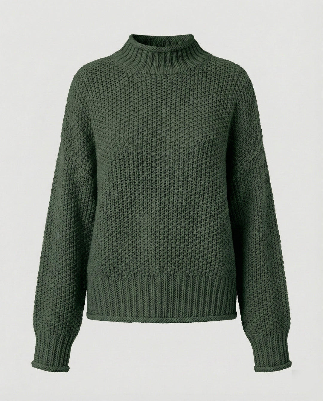 Damen kuscheliger Strickpullover mit hohem Kragen und weit geschnittenen Ärmeln R&B