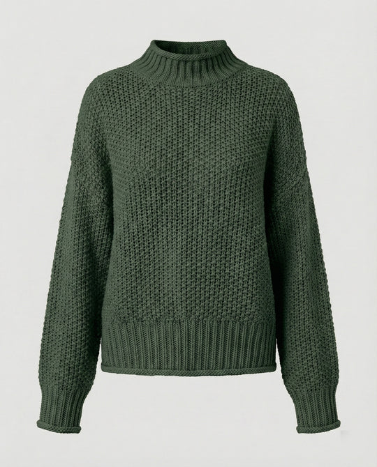 Damen kuscheliger Strickpullover mit hohem Kragen und weit geschnittenen Ärmeln R&B