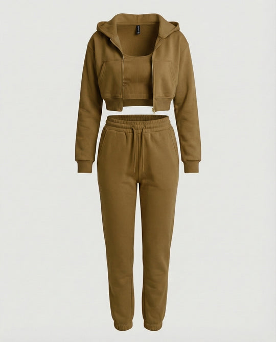 Jogginganzug Damen Lounge-Set mit Cropped Hoodie