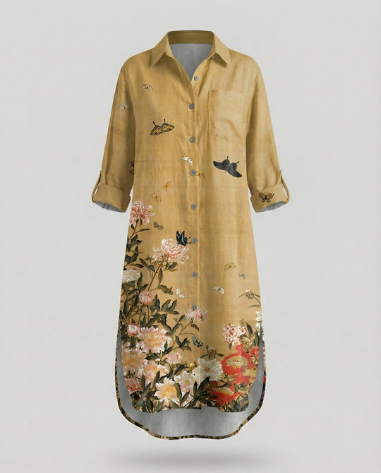 Damen Kaftan Kleid lang Seidenoptik