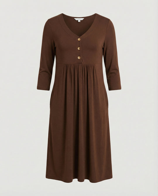 Damen Midikleid Empire V-Ausschnitt