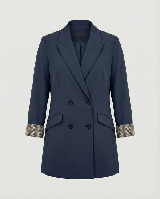 Damen Doppelreihiger Blazer mit kontrastierenden Ärmelaufschlägen R&B