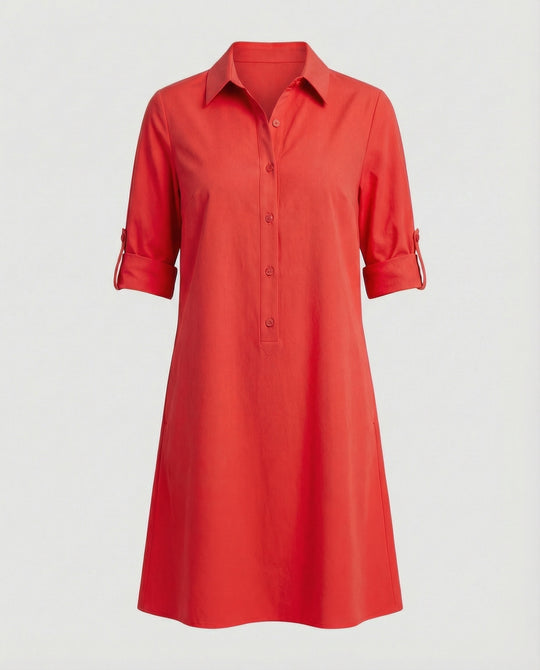 Damen Hemdblusenkleid Baumwolle Freizeit