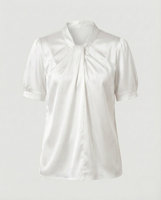 Satin Blusentop Damen mit Krawattenkragen