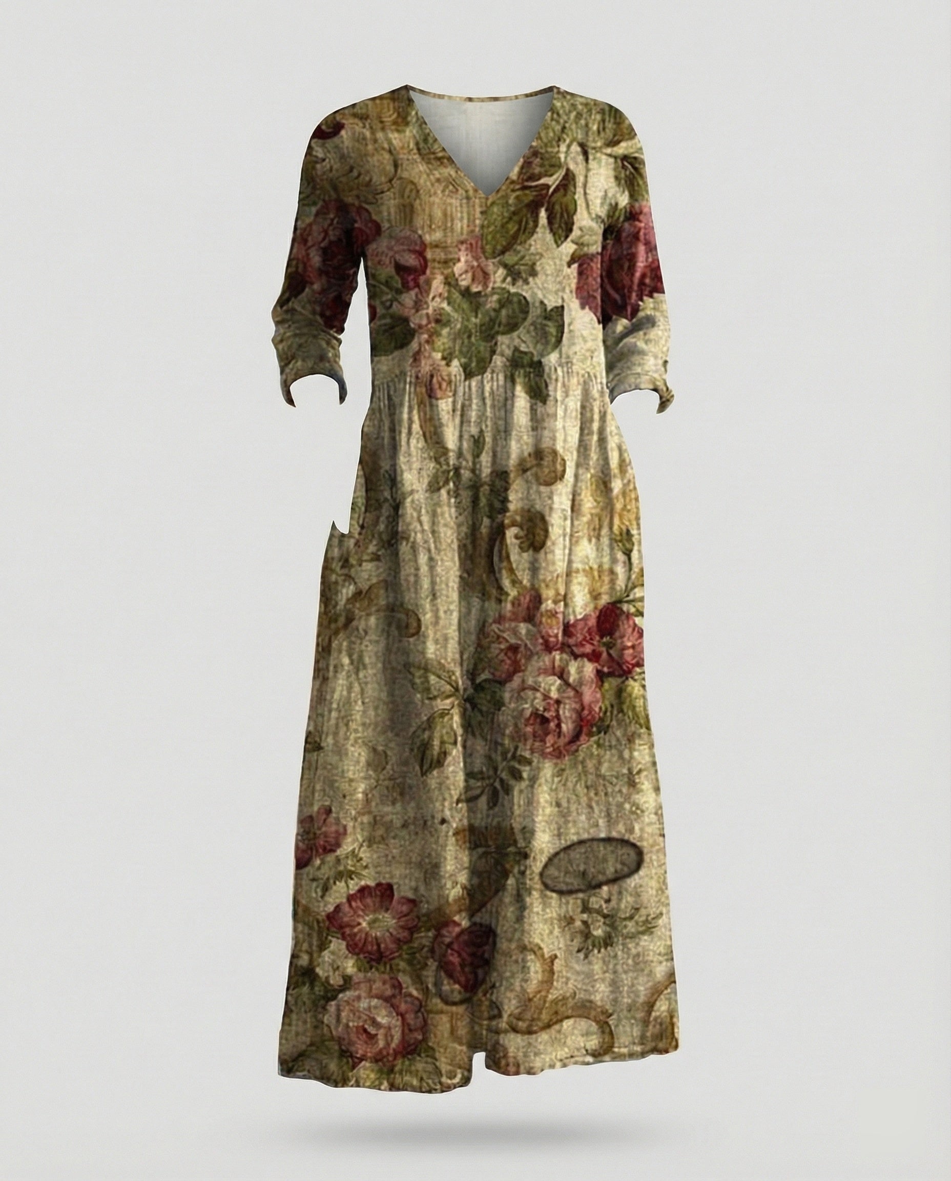Damen Boho Maxikleid Sommer Leinenoptik