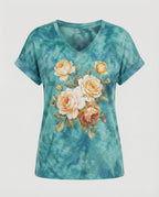 Blusen Tunika V-Ausschnitt Damen Floral