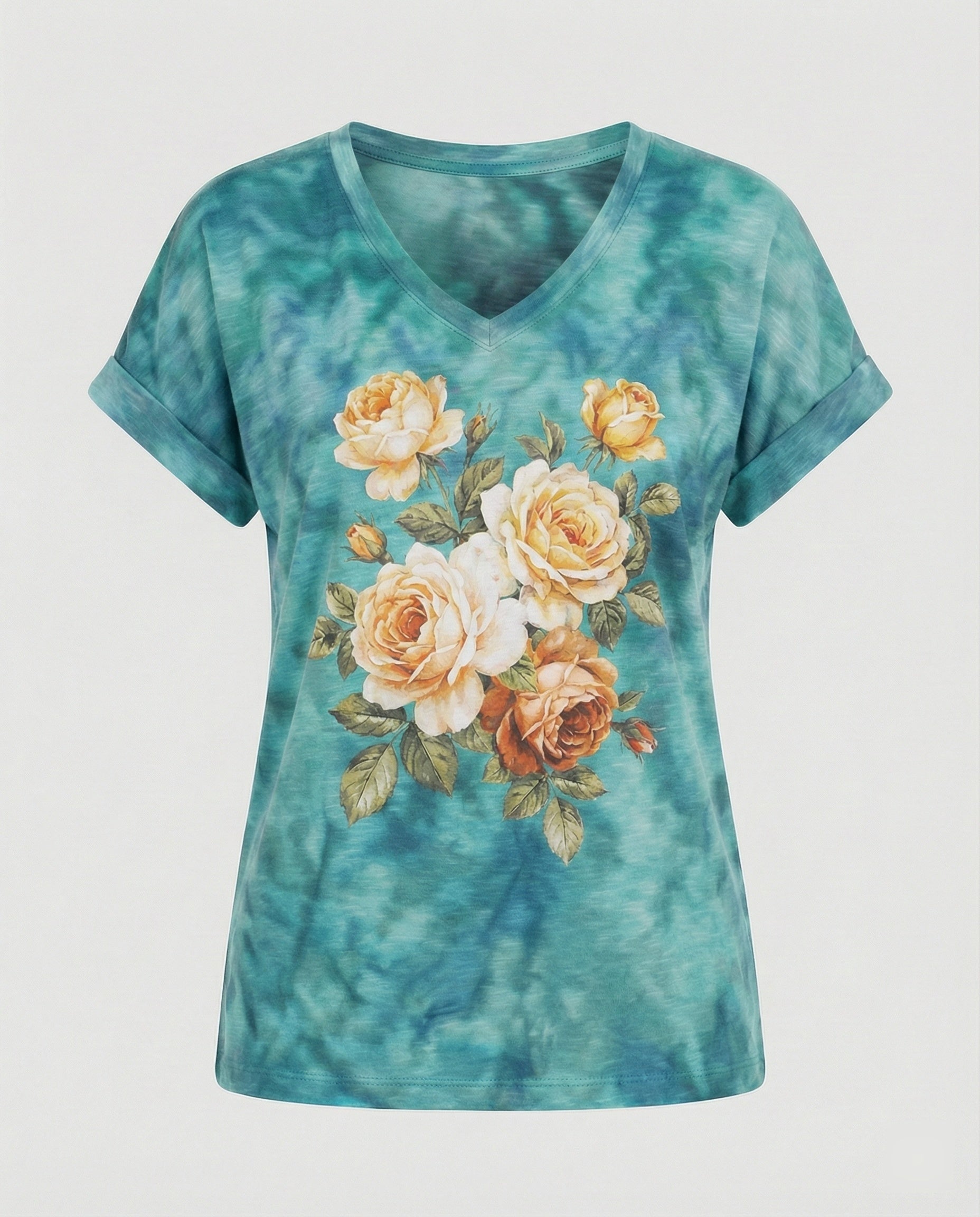 Blusen Tunika V-Ausschnitt Damen Floral