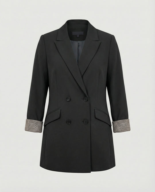 Damen Doppelreihiger Blazer mit kontrastierenden Ärmelaufschlägen R&B