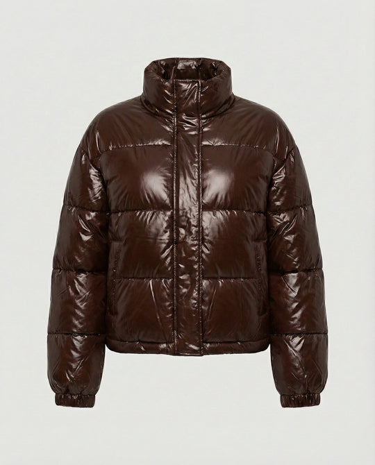 Kurze Steppjacke Damen mit glänzender Oberfläche