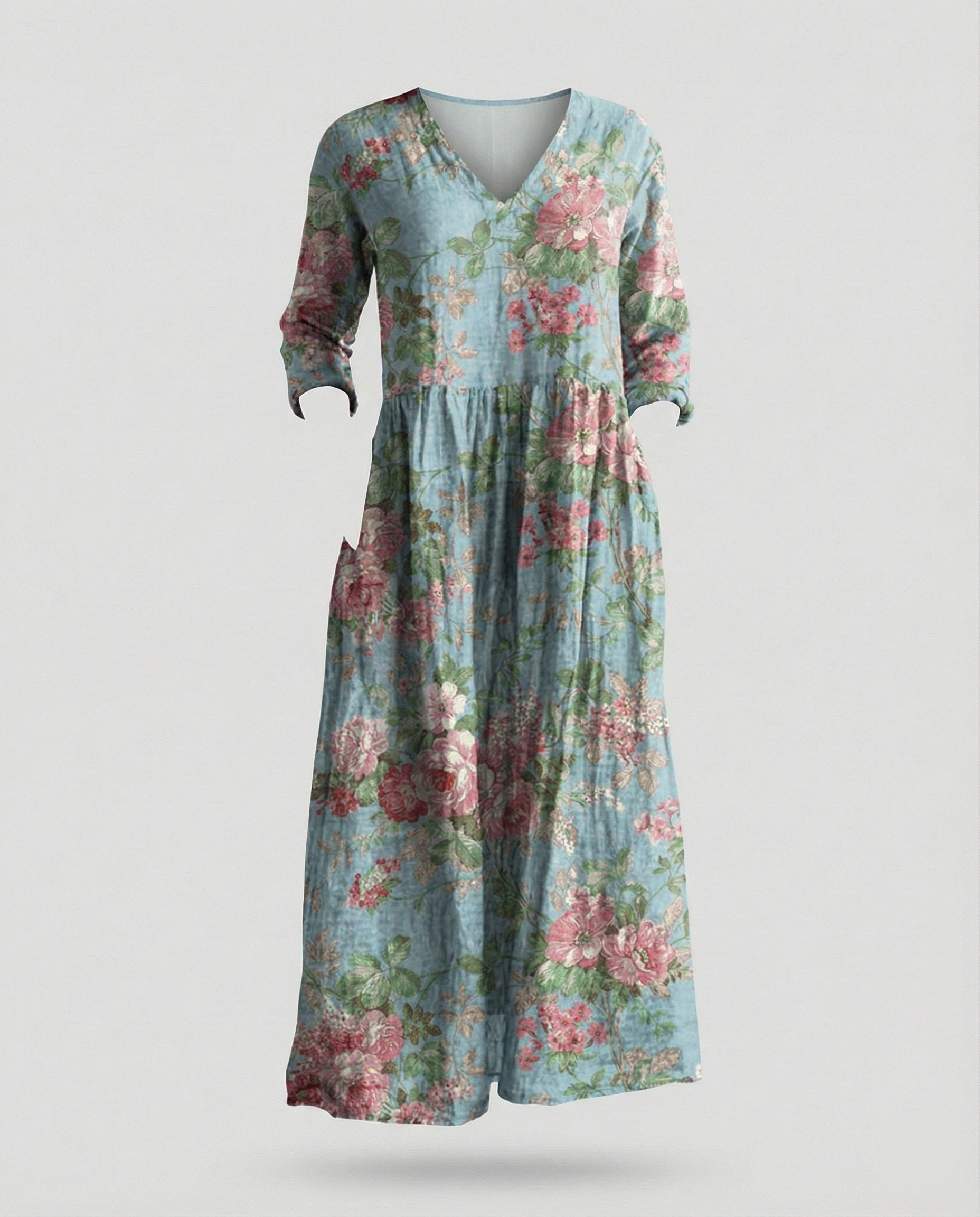 Damen Boho Maxikleid Sommer Leinenoptik