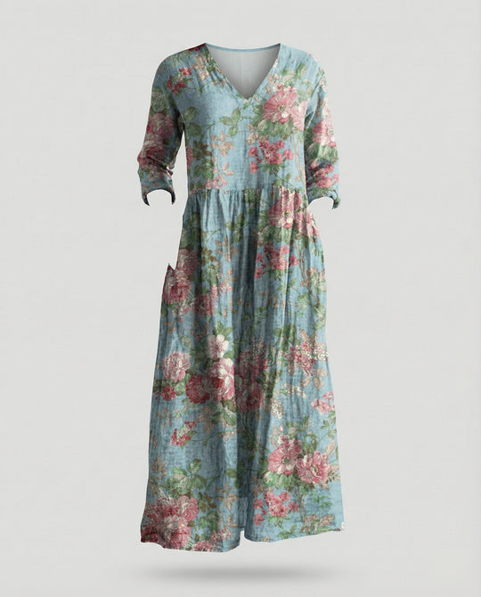 Damen Boho Maxikleid Sommer Leinenoptik
