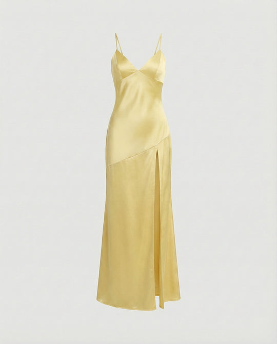 Damen Abendkleid Satin mit Schlitz