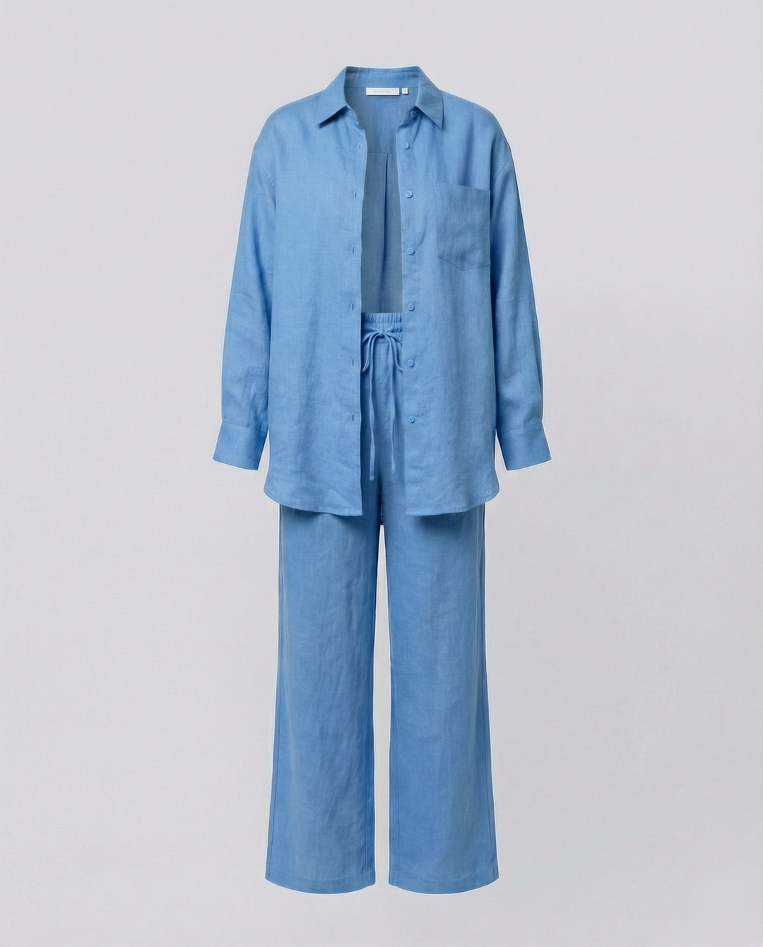 Damen Lässiges Leinen-Outfit mit weit geschnittenem Hemd und lockeren Hosen R&B