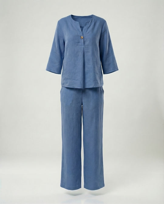 Damen leichte Leinenbluse mit Knopfdetails