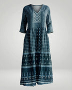 Damen Maxikleid Sommer Leinenoptik V-Ausschnitt