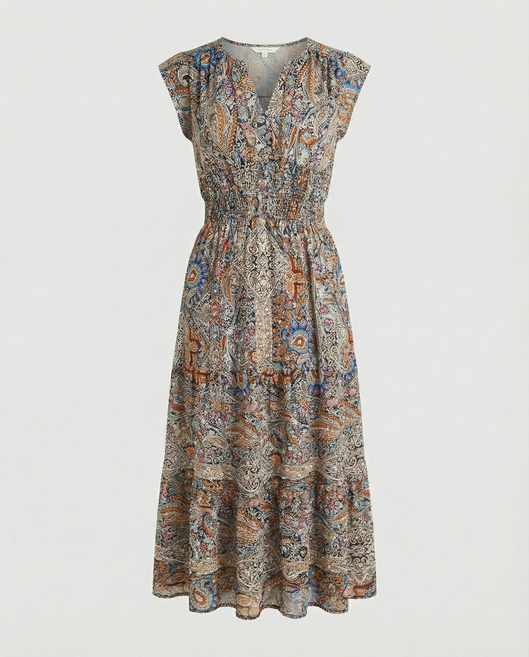 Boho Maxikleid Sommer mit Smok Taille