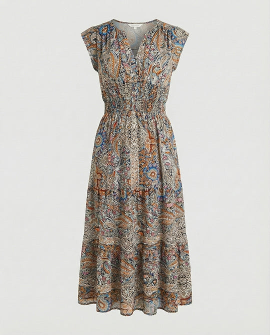 Boho Maxikleid Sommer mit Smok Taille
