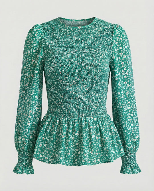 Bluse Damen Peplum Gesmokt