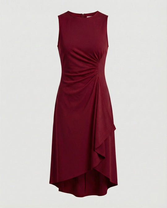 Damen ärmelloses Wickelkleid mit asymmetrischem Saum und Raffungen R&B