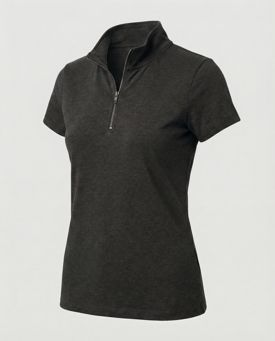 Damen Poloshirt mit kurzem Reißverschluss und figurbetontem Schnitt R&B