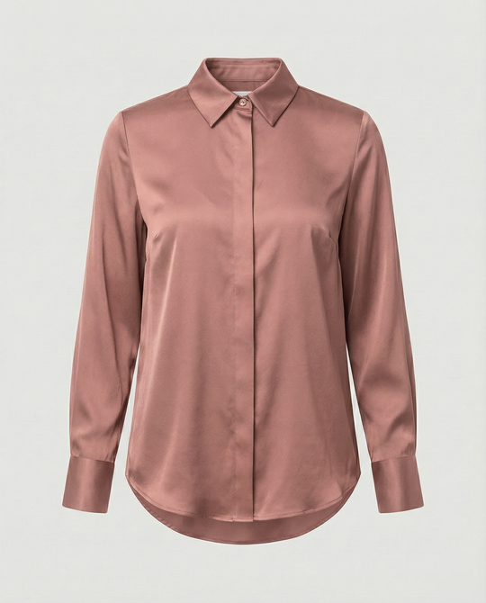 Damen elegante Satinbluse mit klassischem Kragen und zeitlosem Schnitt R&B