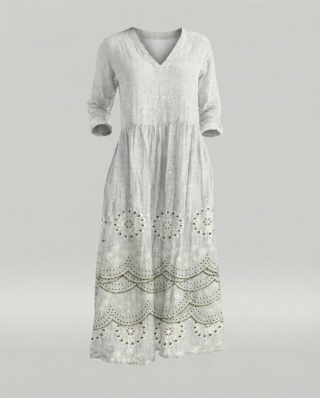 Damen Boho Maxikleid Sommer Leinenoptik