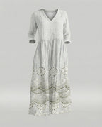 Damen Boho Maxikleid Sommer Leinenoptik