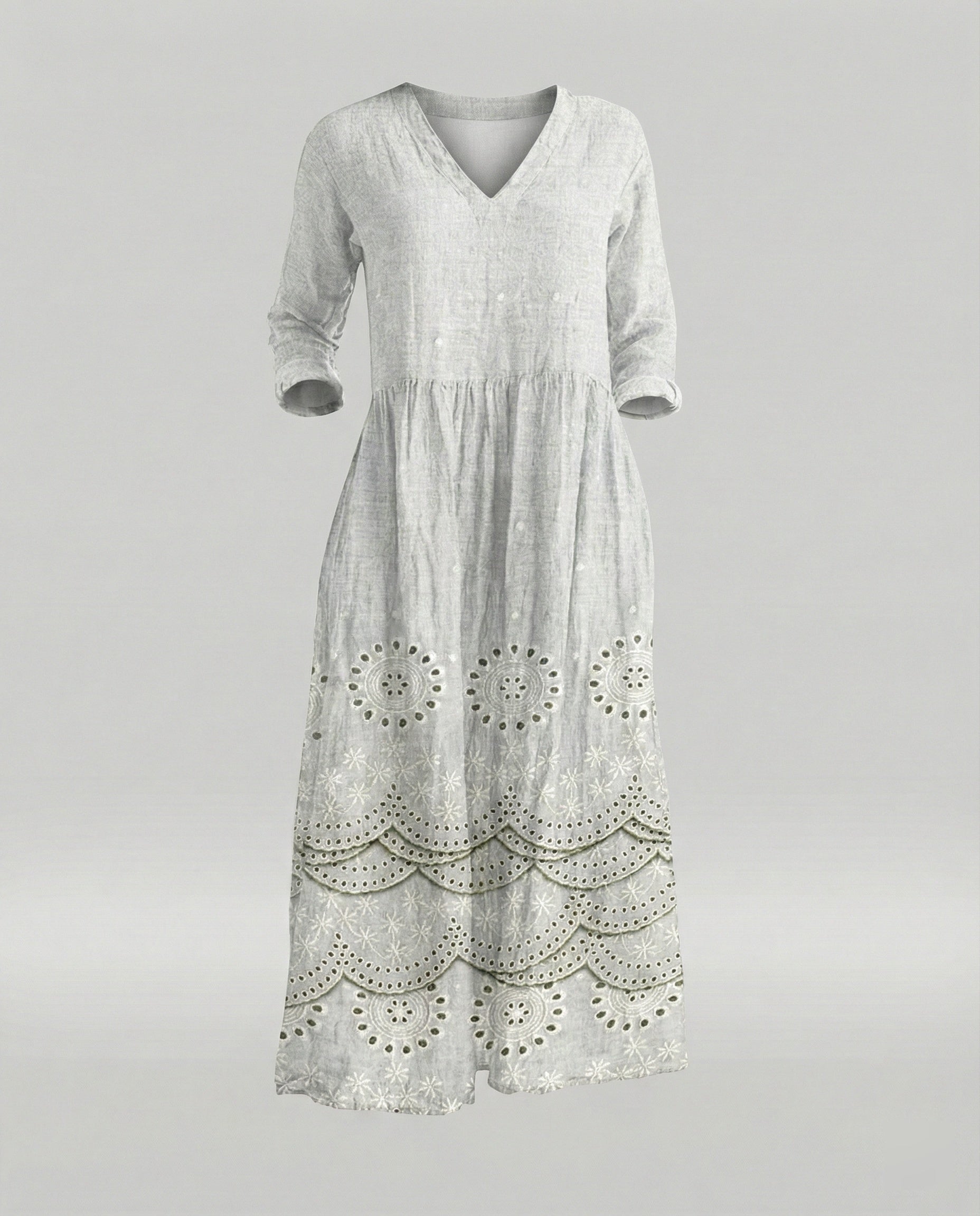 Damen Boho Maxikleid Sommer Leinenoptik