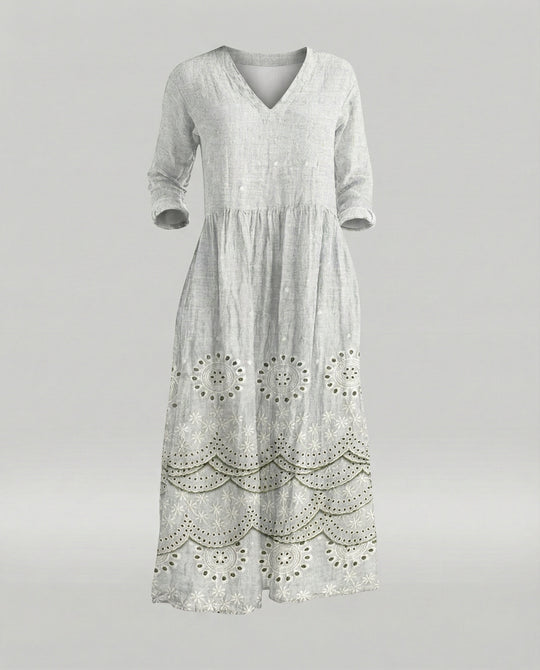 Damen Boho Maxikleid Sommer Leinenoptik