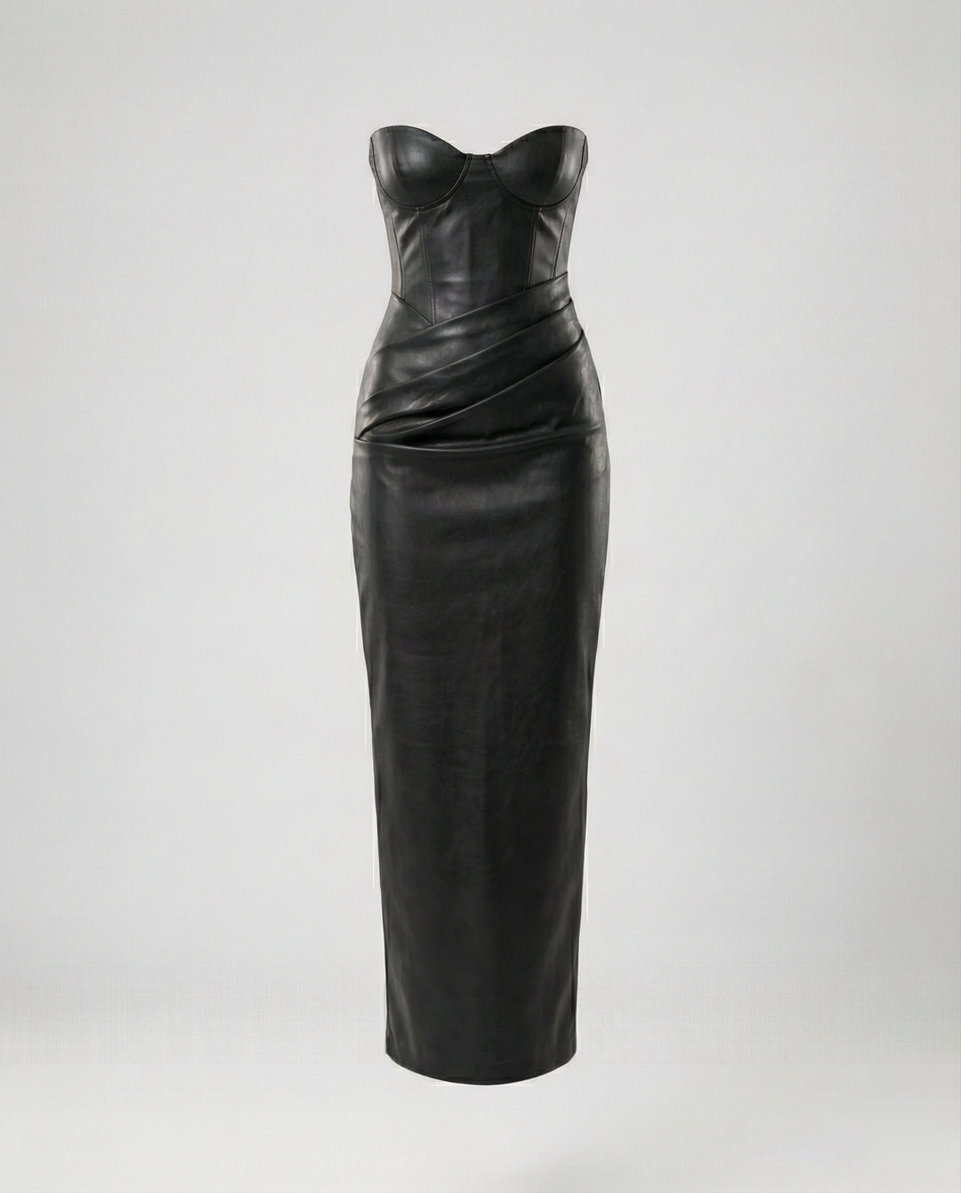 Damen langärmliges Lederkleid mit Herz-Ausschnitt