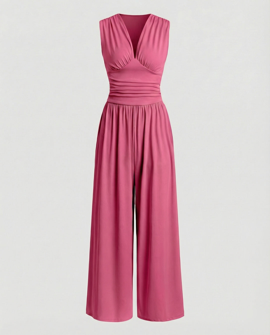 Damen Jumpsuit mit schickem V-Ausschnitt und weitem Bein R&B