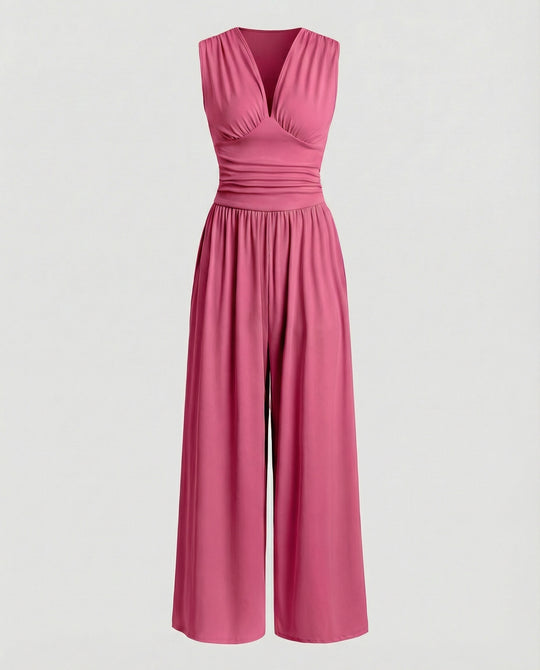Damen Jumpsuit mit schickem V-Ausschnitt und weitem Bein R&B