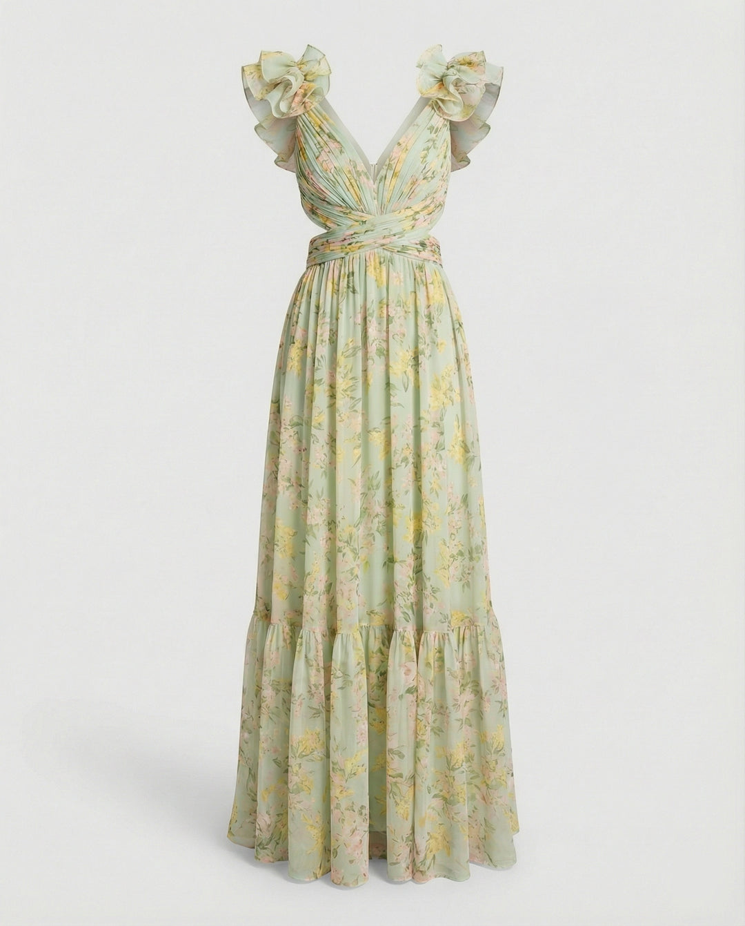 Damen Maxikleid Chiffon V-Ausschnitt
