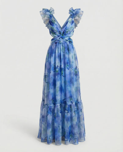 Damen Maxikleid Chiffon V-Ausschnitt